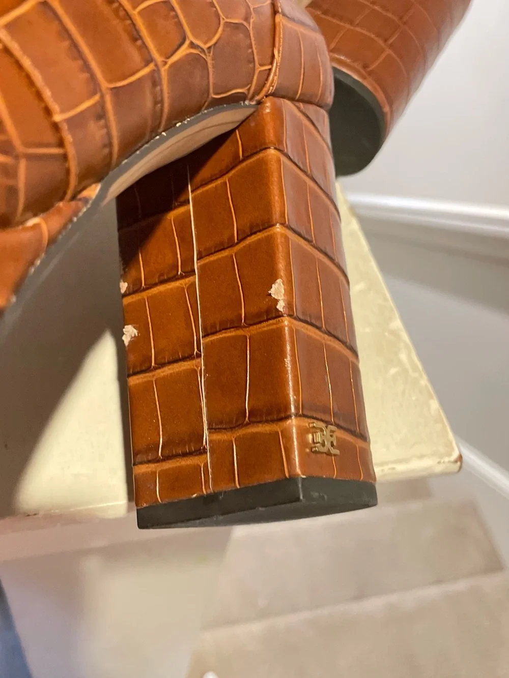 Sam Edelman Brown Croc-Embossed Leather Platform Size 10